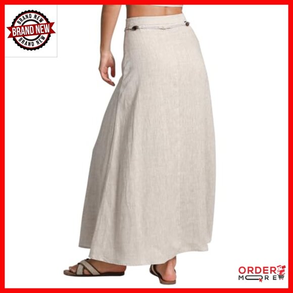 100% Linen Maxi Skirt with Belt A-Line Relaxed Fit High Rise - Picture 4 of 7